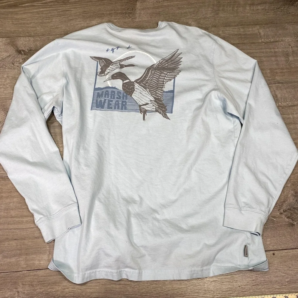 Marsh Wear Shirt Mens Large Blue Duck Graphic Long Sleeve Pocket Cotton Casual - Picture 9 of 10